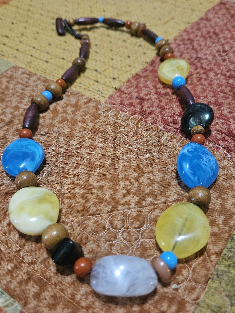 Hand-crafted, multi-material chunky statement necklace